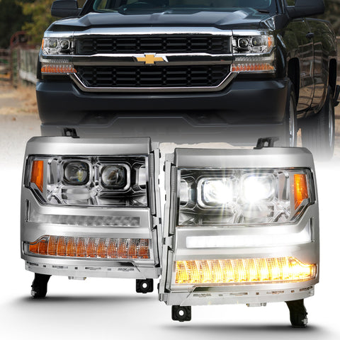 ANZO USA LED Projector Headlights w/ Plank Style Chrome w/ Amber