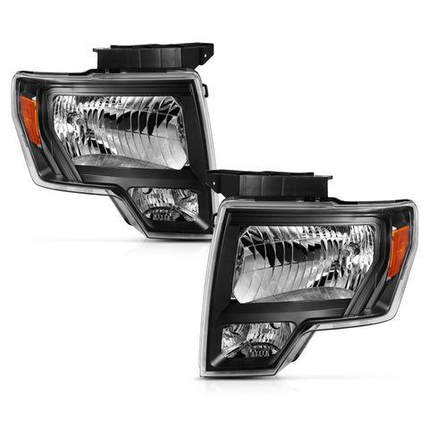 Anzo USA Crystal Headlight Set; Clear Lens; Black w/Amber Housing; Pair;