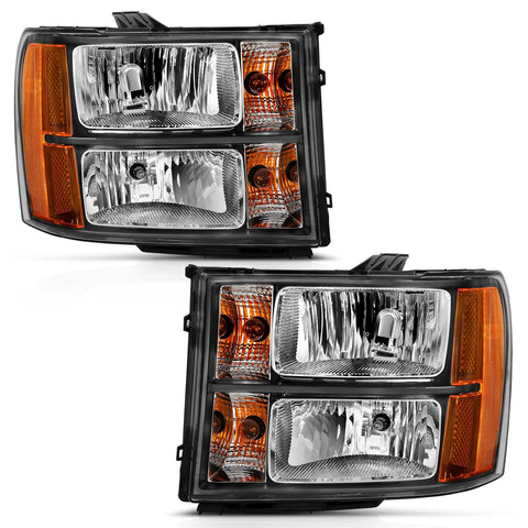 Anzo USA Crystal Headlight Set; Clear Lens; Black w/Amber Housing; Pair;