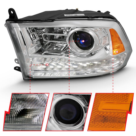 ANZO USA PROJECTOR PLANK STYLE SWITCHBACK H.L HALO CHROME AMBER (OE STYLE)