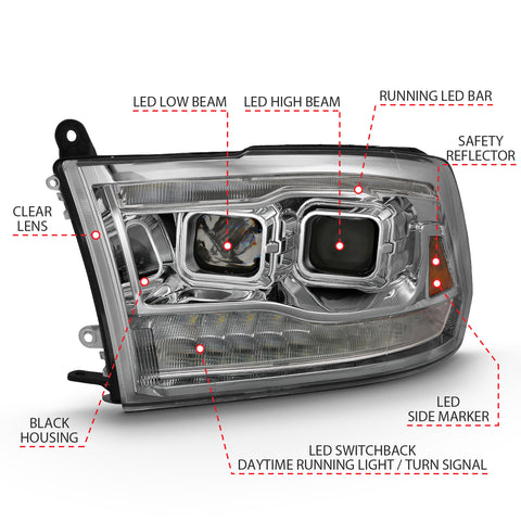 Anzo USA Projector Headlight Set; w/Switchback; Black w/Amber; Pair;