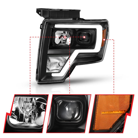 Anzo USA Projector Headlight Set; Light Bar H.L.; Black Amber; Pair;