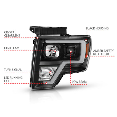 Anzo USA Projector Headlight Set; Light Bar H.L.; Black Amber; Pair;