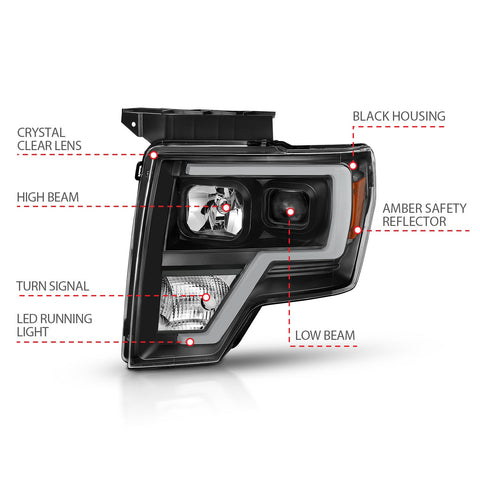 Anzo USA Projector Headlight Set; Light Bar H.L.; Black Amber; Pair;