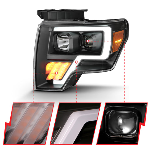 Anzo USA Projector Headlight Set; Light Bar G4 H.L.; Black Amber; Pair;