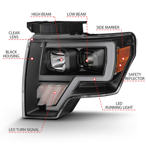 Anzo USA Projector Headlight Set; Light Bar G4 H.L.; Black Amber; Pair;