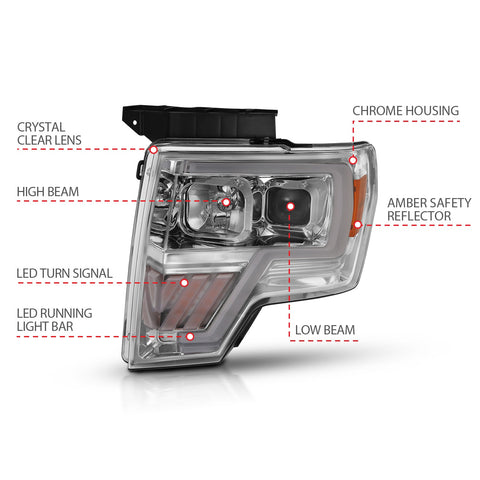 ANZO USA Projector Headlights PROJECTOR HEADLIGHT CHROME AMBER Pair