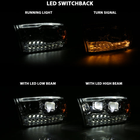 ANZO USA LED Projector Plank Style Switchback H.L Halo Chrome Amber (OE Style)