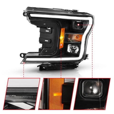 Anzo USA Projector Headlight Set w/Halo; w/Plank Style; Black w/Amber; Pair;