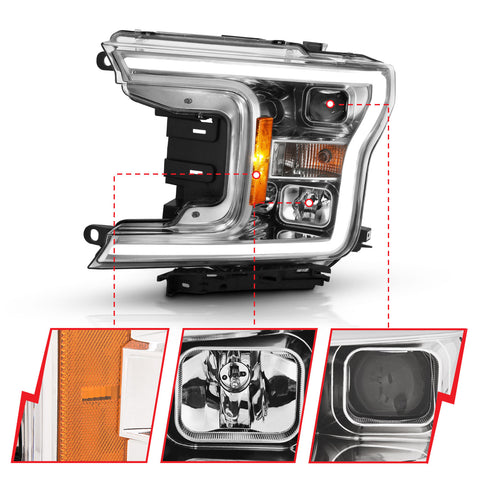 ANZO USA Projector Plank Style Headlight Chrome Amber (Without Switchback)