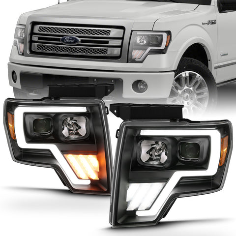 Anzo USA Projector Headlight Set w/Halo; w/Switchback; G4; Black w/Amber; Pair;