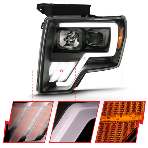 Anzo USA Projector Headlight Set w/Halo; w/Switchback; G4; Black w/Amber; Pair;
