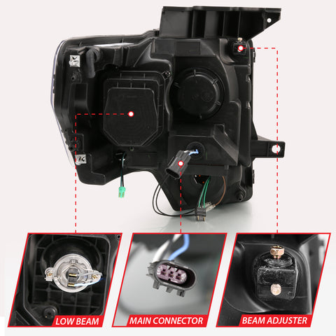 Anzo USA Projector Headlight Set w/Halo; w/Switchback; G4; Black w/Amber; Pair;