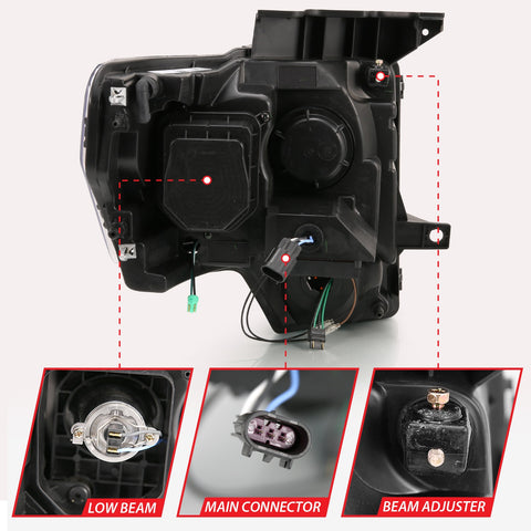 Anzo USA Projector Headlight Set w/Halo; w/Switchback; G4; Black w/Amber; Pair;