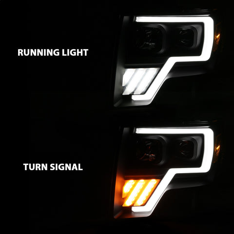 Anzo USA Projector Headlight Set w/Halo; w/Switchback; G4; Black w/Amber; Pair;