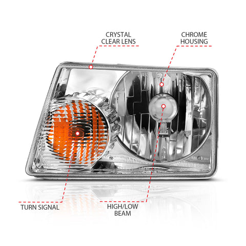 Anzo USA Crystal Headlight Set; Clear Lens; Chrome Housing; Pair;