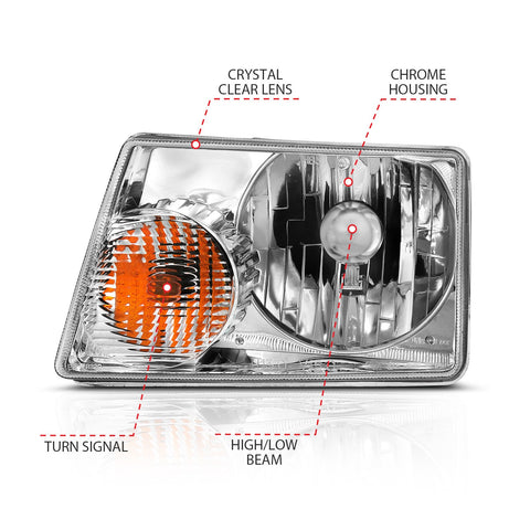 Anzo USA Crystal Headlight Set; Clear Lens; Chrome Housing; Pair;