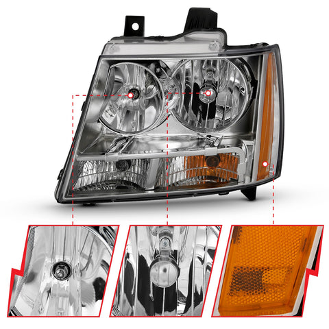 Anzo USA Crystal Headlight Set; Clear Lens; Chrome w/Amber Housing; Pair;