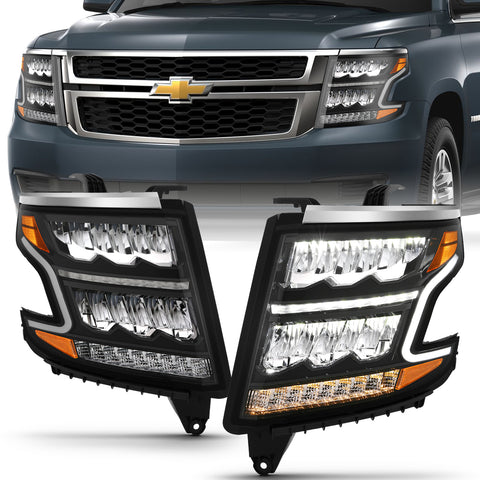 Anzo USA LED Crystal Headlight; w/Plank Style; Black Clear w/Sequential Amber; Pair;