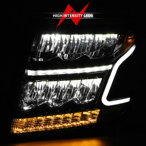 Anzo USA LED Crystal Headlight; w/Plank Style; Black Clear w/Sequential Amber; Pair;