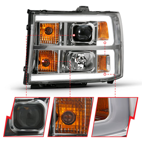 ANZO USA PROJECTOR HEADLIGHT PLANK STYLE CHROME K W/ CLEAR LENS AMBER