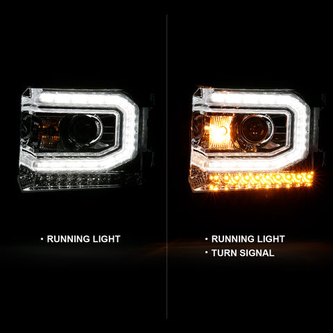 ANZO USA Projector Headlights Plank Style Chrome w/ Sequential