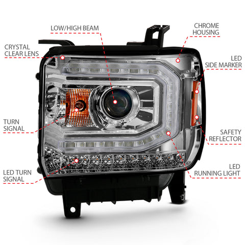 ANZO USA Projector Headlights Plank Style Chrome w/ Sequential