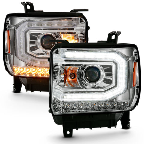 ANZO USA Projector Headlights Plank Style Chrome w/ Sequential
