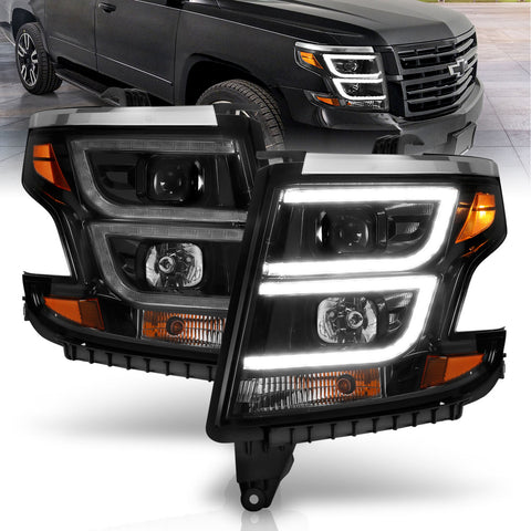 ANZO USA Projector Headlights w/ DRL; Black Housing ; Clear Lens; Pair