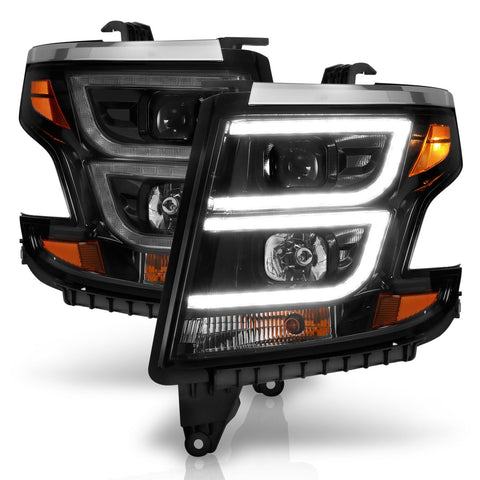 ANZO USA Projector Headlights w/ DRL; Black Housing ; Clear Lens; Pair