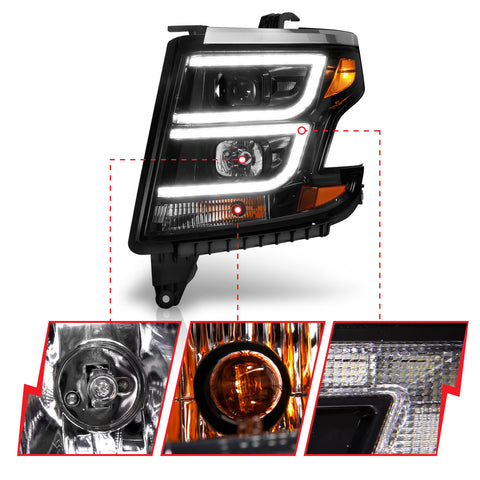 ANZO USA Projector Headlights w/ DRL; Black Housing ; Clear Lens; Pair