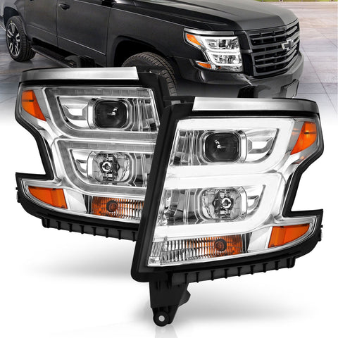 Anzo USA Projector Headlight Set; w/Plank Style; Chrome; w/DRL; Pair;