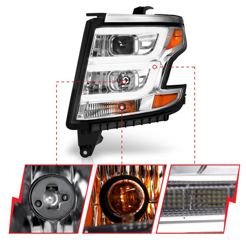 Anzo USA Projector Headlight Set; w/Plank Style; Chrome; w/DRL; Pair;