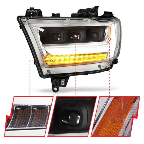ANZO USA FULL LED PROJECTOR HEADLIGHTS CHROME AMBER (SEQUENTIAL SIGNAL) (LEFT SIDE)