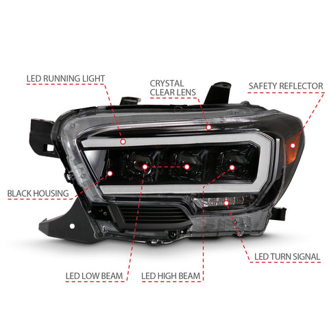 ANZO USA LED Projector Headlights; Plank Stye; Black Housing; Clear Lens; Pair