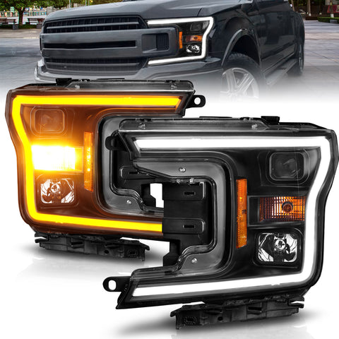 ANZO USA Projector Headlights w/ Plank Style; Switchback; Black Housnig; Clear Lens; Pair