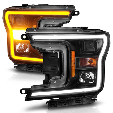 ANZO USA Projector Headlights w/ Plank Style; Switchback; Black Housnig; Clear Lens; Pair