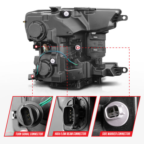 ANZO USA Projector Headlights w/ Plank Style; Switchback; Black Housnig; Clear Lens; Pair