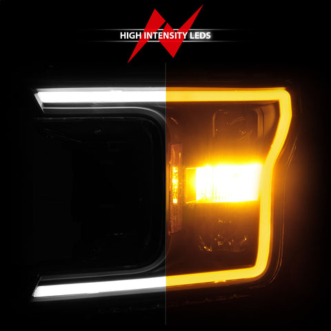 ANZO USA Projector Headlights w/ Plank Style; Switchback; Black Housnig; Clear Lens; Pair