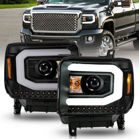 ANZO USA Projector Headlights w/ Plank Style; Black Housnig; Clear Lens; Pair