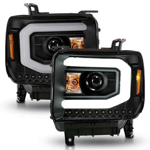 ANZO USA Projector Headlights w/ Plank Style; Black Housnig; Clear Lens; Pair