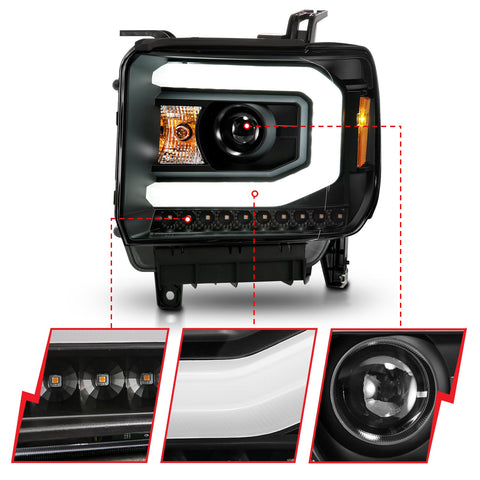 ANZO USA Projector Headlights w/ Plank Style; Black Housnig; Clear Lens; Pair