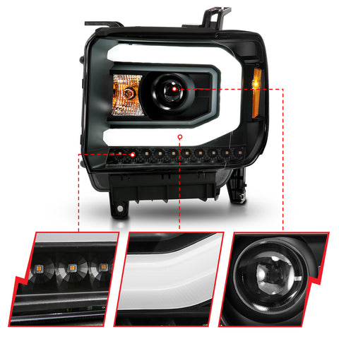 ANZO USA Projector Headlights w/ Plank Style; Black Housnig; Clear Lens; Pair