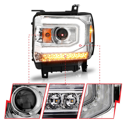 Anzo USA Projector Headlight Set w/Halo; Clear Lens; Chorme Housing; w/Light Bar; Pair;