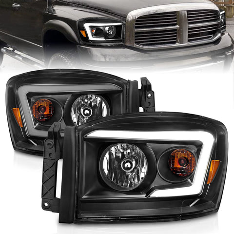 Anzo USA Crystal Headlight Set; Clear Lens; Black Housing; w/ Light Bar; Pair;