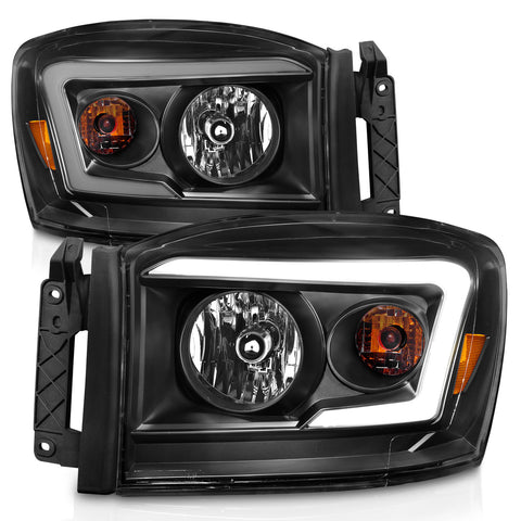 Anzo USA Crystal Headlight Set; Clear Lens; Black Housing; w/ Light Bar; Pair;