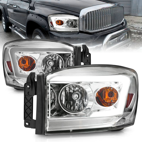 ANZO USA Crystal Headlight Set w/ Light Bar Style; Chrome Housing; Clear Lens; Pair