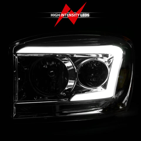 ANZO USA Crystal Headlight Set w/ Light Bar Style; Chrome Housing; Clear Lens; Pair