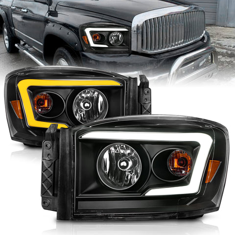 Anzo USA Crystal Headlight Set; Clear Lens; Black Housing; w/ Light Bar Switchback; Pair;