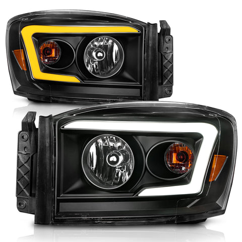 Anzo USA Crystal Headlight Set; Clear Lens; Black Housing; w/ Light Bar Switchback; Pair;